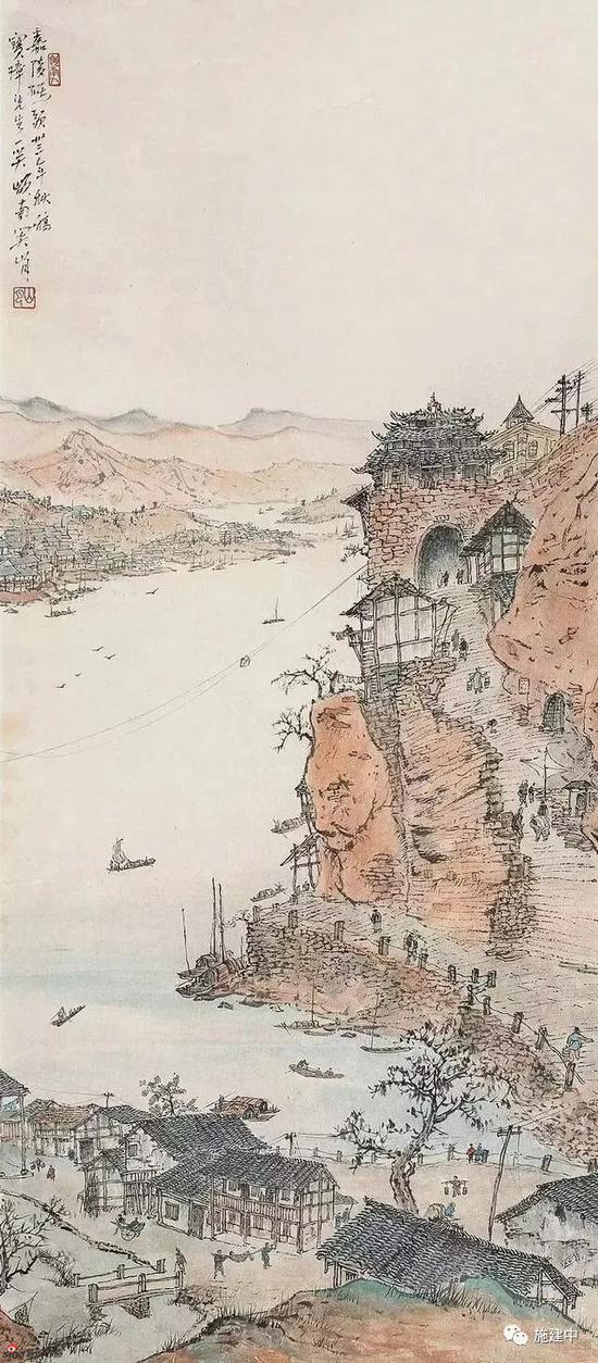 关山月《嘉陵江码头》
