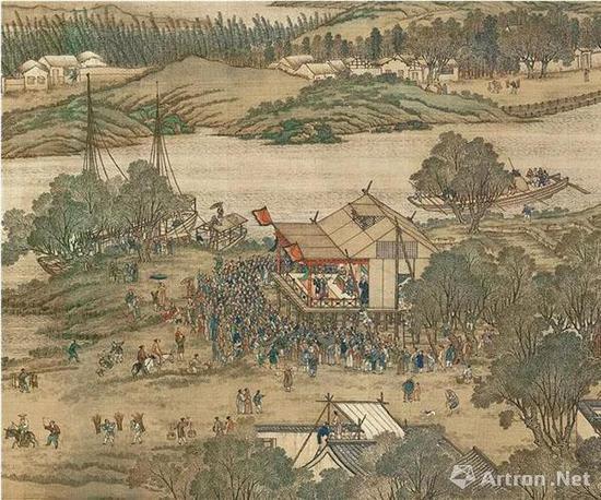 (清)陈枚、孙祜、金昆、戴洪、程志道 清院本 清明上河图(局部) 绢本设色纵35.6厘米横 1152.8厘米 台北“故宫博物院”藏