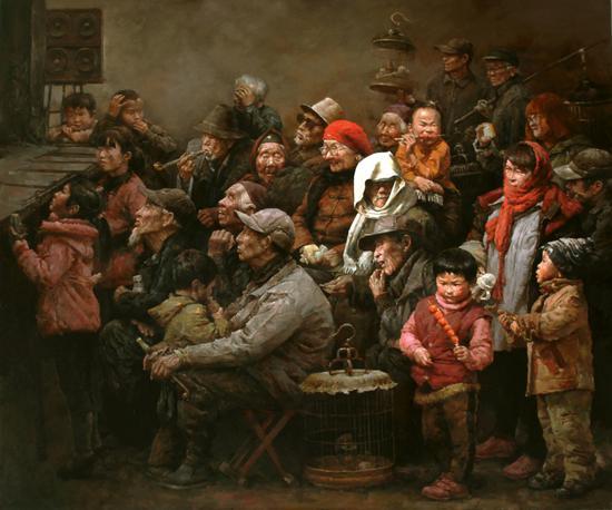 油画《父亲的戏台》,180cm*150cm,2016年。2016年7月入选“中国精神-第四届中国油画展(写实展)”。2017年9月入选“色彩中华——2017·中国百家金陵画展(油画)”2018年7月参加在中国美术馆举办的“中国精神-第四届中国油画展综合进京展”。