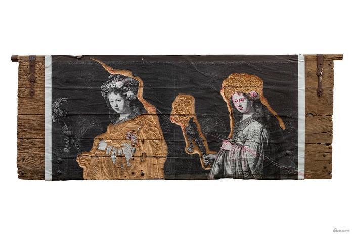 张洹, 我的冬宫7号, 2019, 木刻浮雕, 327 x 124 x 12 cm; 129 x 49 x 5 in , 110 kg