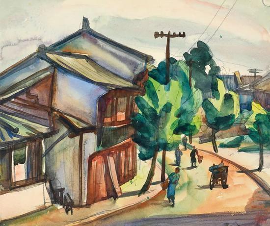 Lot.737 倪贻德 街头之二 1948年 纸本水彩 24×28.5cm。 来源:直接征集自画家家属