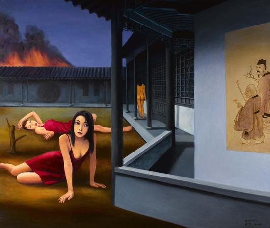 贺文斌 后园之火130x110cm 2004年 布面油画