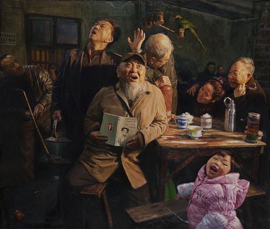 陈安健《茶馆系列-太阳升》 121.5x102.5cm 2012年 布面油画