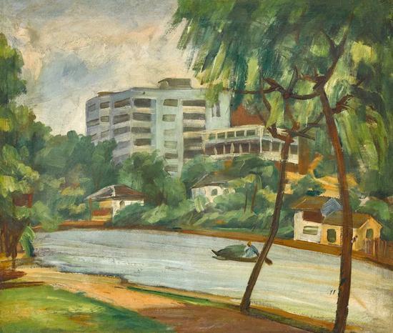 Lot.733 倪贻德 风景、芍药(双面画)1940年代 布面油画 42×49cm。(正面)45×37cm。(背面) 来源:直接征集自画家家属