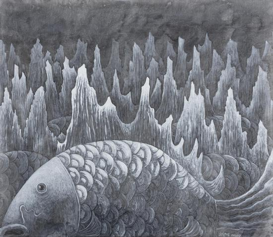 黱鱼,160x160cm,布面丙烯,2020年