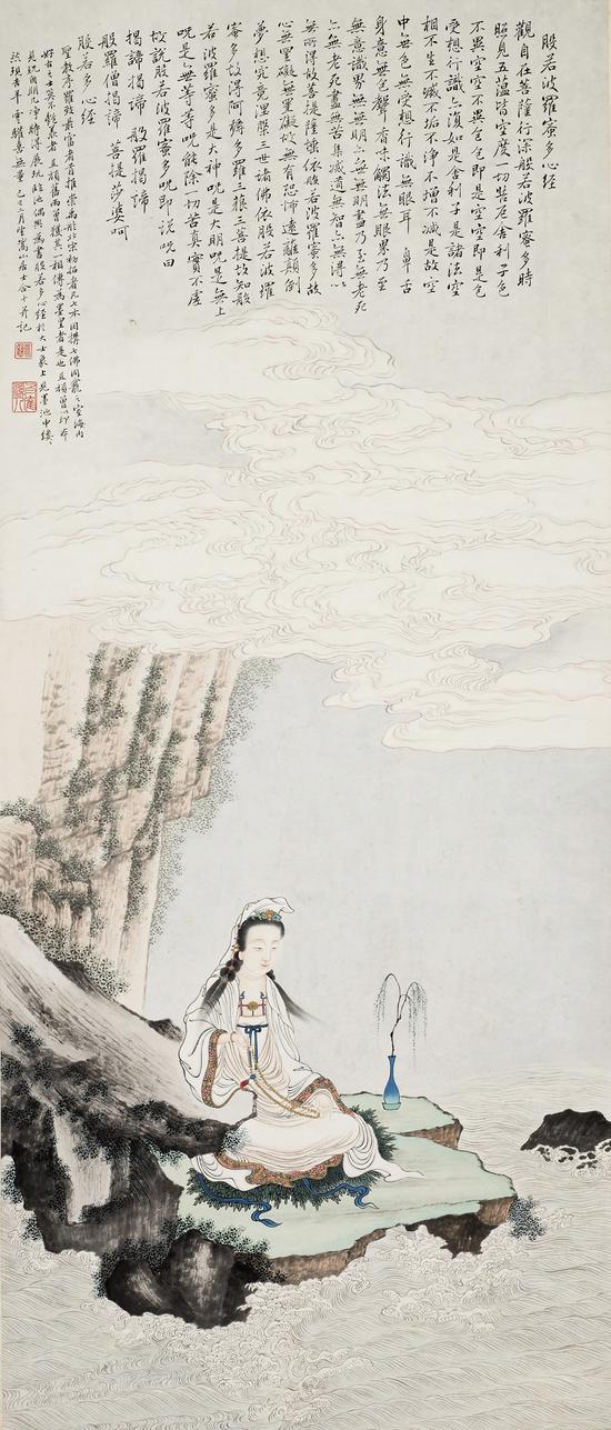 冯超然 观音大士 设色纸本 立轴 122×52cm 出版:《现代名家翰墨鉴藏丛书——冯超然》P77,2009年11月西泠印社出版社。
