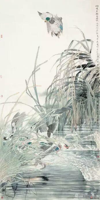 《惊起野鸭带水飞》 247cm×124cm 金城君