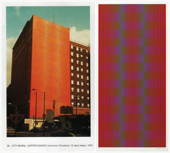 (Right) Carter Manor-City Murals Program, Cleveland-1973 photo Barbara Stancak (Left) Julian Stanczak_Carter Manor_33x16