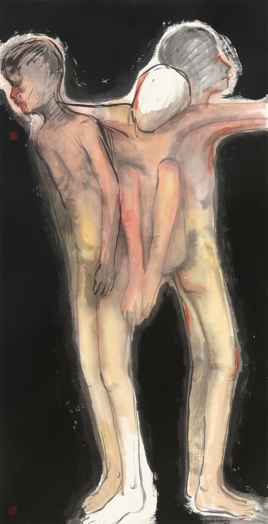 朱小坤 《距离》之四 139x69cm 纸本水墨 2018年