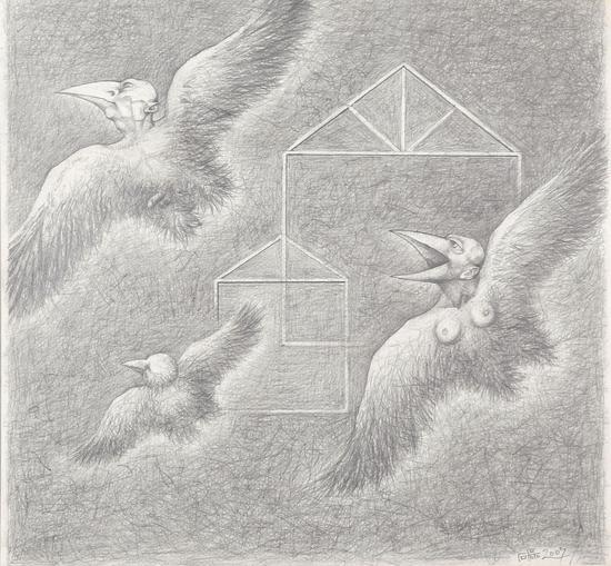 《飞系列》纸本素描 39x40cm 2007年 石磊