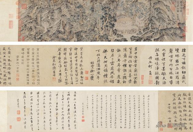 王 蒙(1308-1385) 芝兰室图 手卷 设色纸本画心:25×103 cm 题跋:25×228 cm