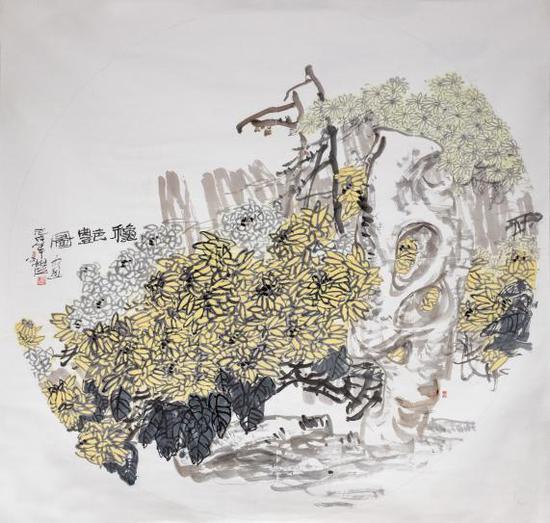 潘公凯 《菊石图》 设色纸本