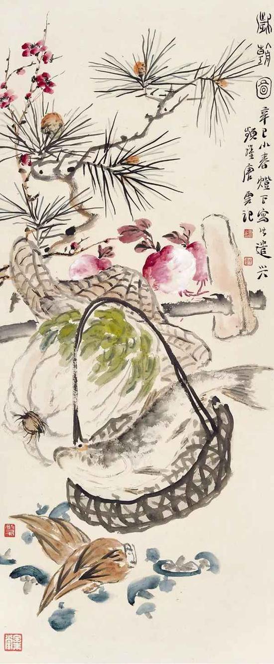 Lot236 唐云 岁朝图 立轴 设色纸本 辛巳(1941年)作