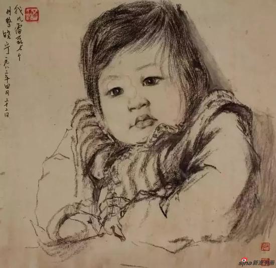 《雷晓宁1982年为儿子雷撼尘七个月时所作的素描写生》