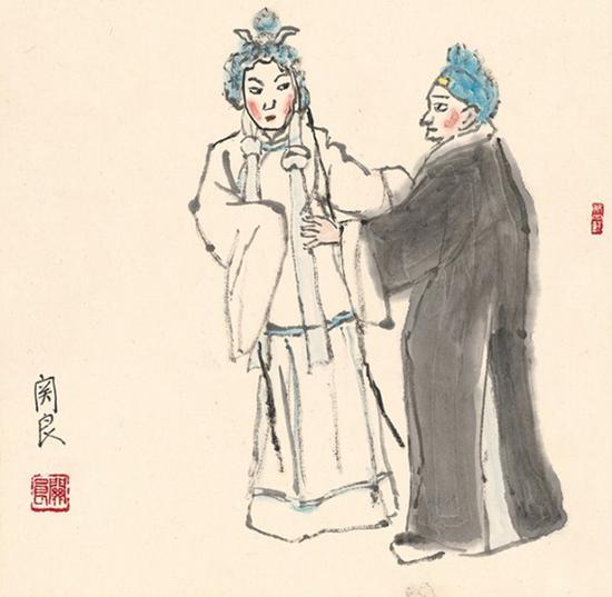 2018西泠春拍 关良(1900~1986) 戏剧人物图 设色纸本 镜片