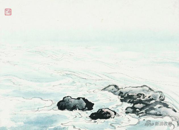《海水画法》 25x34.5cm 无年代 纸本设色 岭南画派纪念馆藏