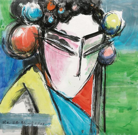 喻潇芳《青衣》彩墨纸本 69×69cm 2016年