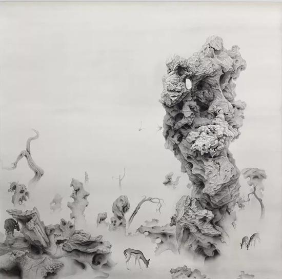 《花岗遗石》 2017年 绢本水墨 187.5x185.5cm