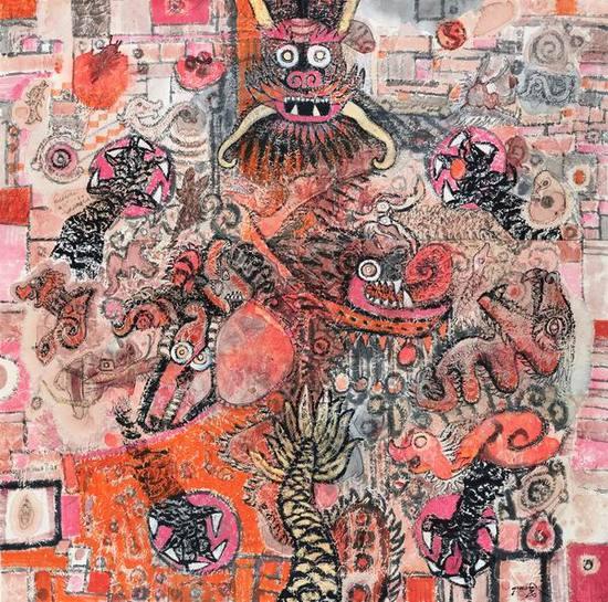 巴玛扎西(西藏)《龙的变形》200×200cm