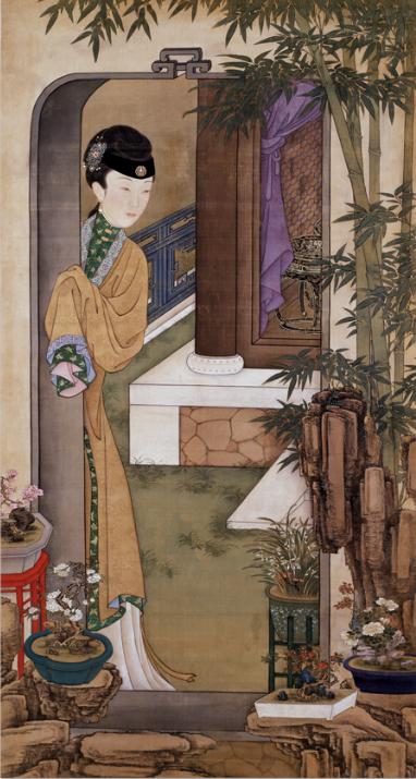 参阅:清 佚名 《雍亲王题书堂深居图十二屏》(部分) 故宫博物院藏