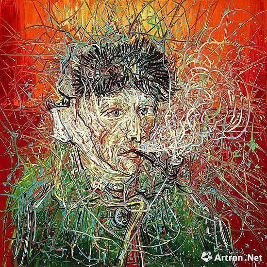 曾梵志创作的红色背景梵高像《Van Gogh III 》 2017年