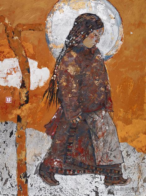李知宝 《匆匆》 80x60cm 2019年 布面岩彩·箔