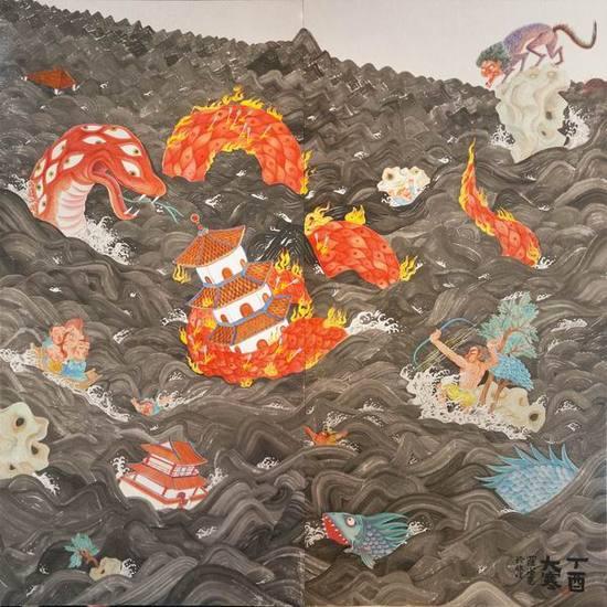 罗玲(上海)《羿诛修蛇》244×244cm