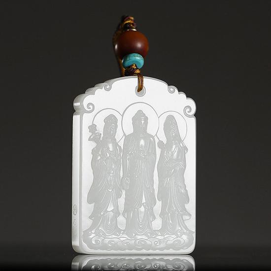 苏然 和田玉籽料西方三圣牌 6.5×4.7×1.0cm 80.8g