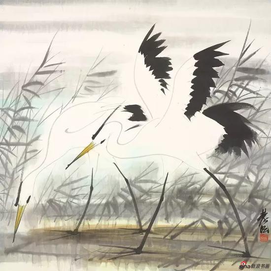 林风眠 双鹭 纸本 彩墨 69X69厘米