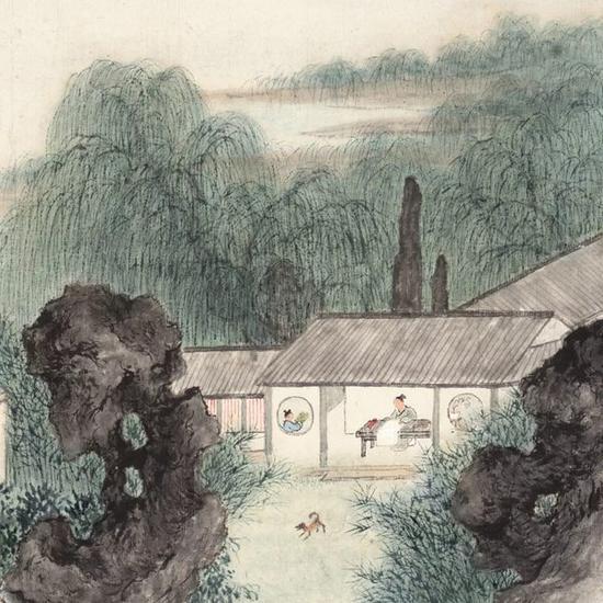 吴湖帆 《数青草堂读画图》(局部)