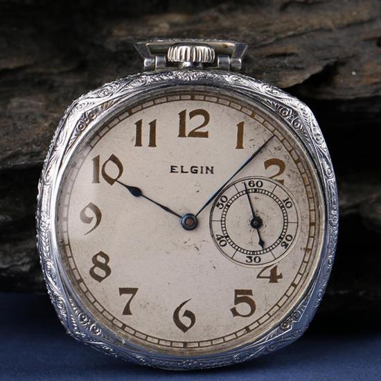 1917年产ELGIN(埃尔金)雕花鎏白金手上链怀表