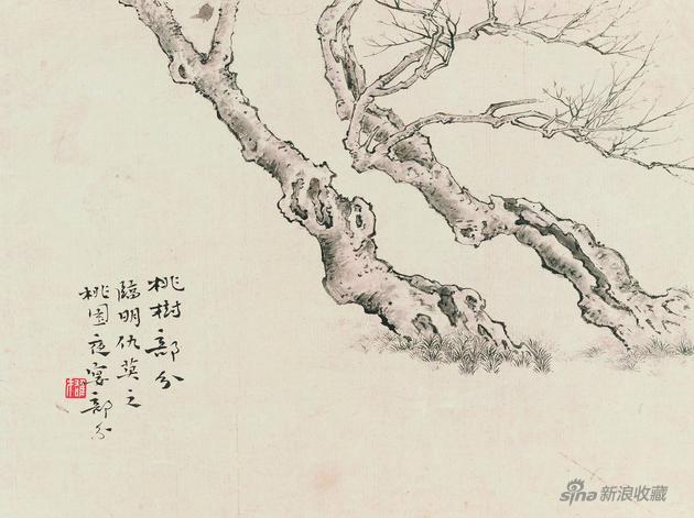 桃树 27x35.5cm 题跋:桃树部分,临明仇英之《桃园夜宴》部分 钤印:雄才(白文) 22260087