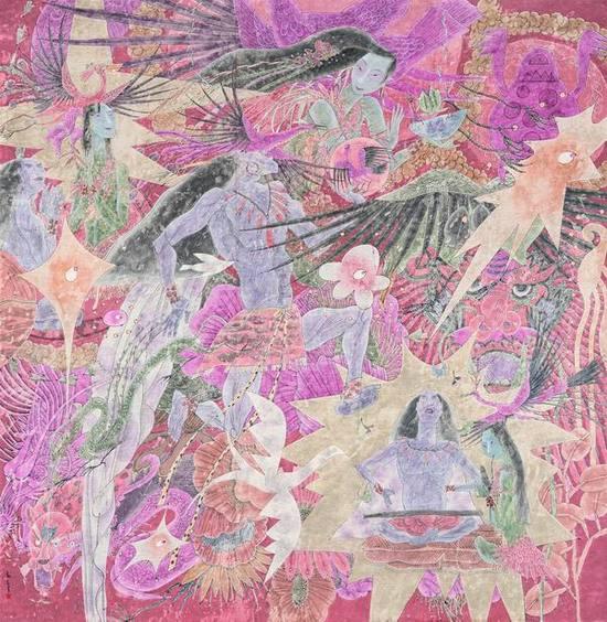 海日汗(内蒙古)《龙狗槃瓠犬的故事》270×270cm