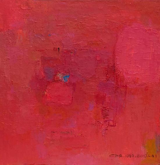 查国钧作品 《混沌世界系列-2018(红色)》 综合材料 83X83cm