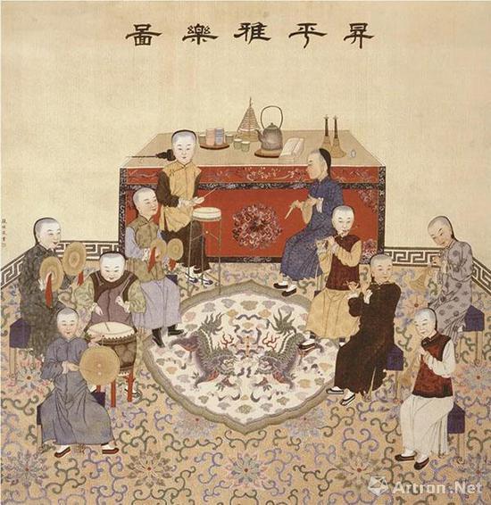 张恺 升平雅乐图 绢本设色 纵129.7厘米 横120.1厘米 北京故宫博物院藏