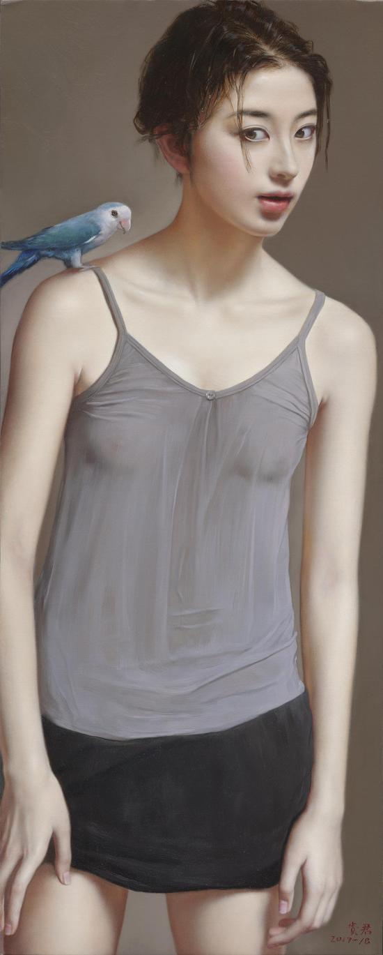 李贵君《近在咫尺》 2017 布面油画 105×42cm