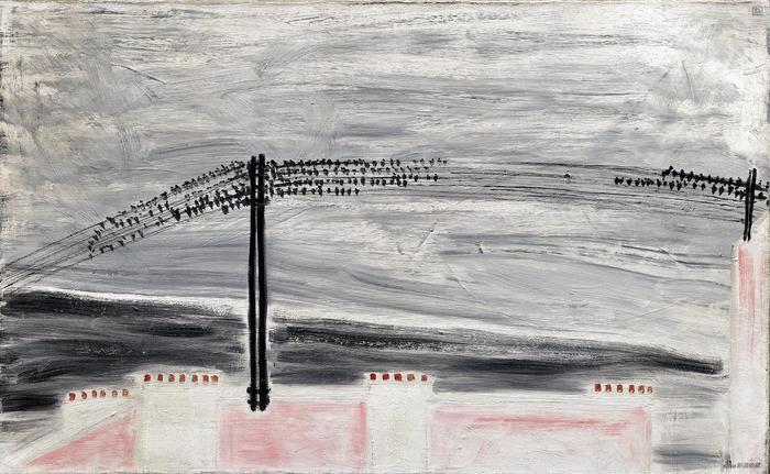 常玉《电线上的燕子》 约1931年作,油彩 画布,50 x 80.5 cm