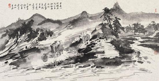 坐客山涧听泉流 35cmX60cm 2017