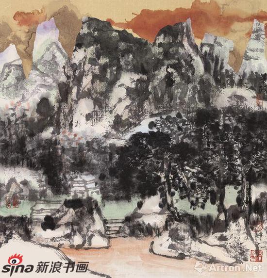 《鹤嶺春韵》 材质:纸本 尺寸:68×68cm