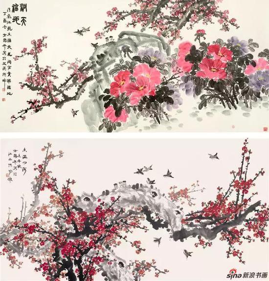 《洞天福地花开富贵》上图123cm×246cm、《香溢四海》下图98cm×180cm