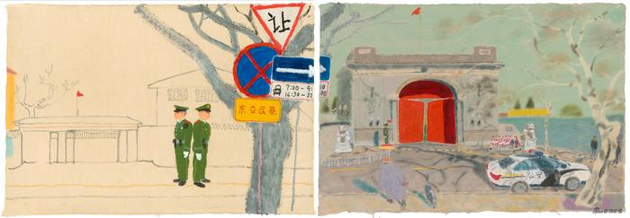 《东交民巷-3》,62.5 x 189cm,纸本丙烯、油画棒,2019
