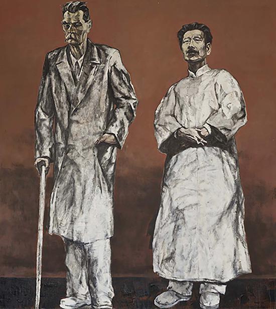 10《左翼文学—鲁迅与高尔基》邓平祥 200cm×180cm 布面油画 2007年