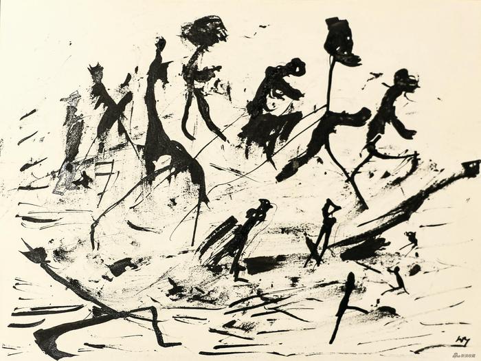 亨利·米修|Henri Michaux 《无题》|Untitled(“People on paysage”serie) 纸本水墨|Ink on paper,24 × 32 cm,1950 - 52 ©艺术家和德玉堂画廊