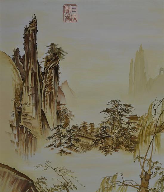 《天淡云闲今古同——宋代名画踏歌图+CCTV》 布面油画 98×110cm 2017年