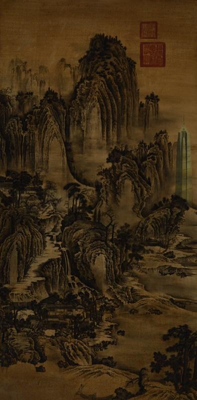 《五代名画匡庐图+金茂大夏》 布面油画 100×200cm 2015年