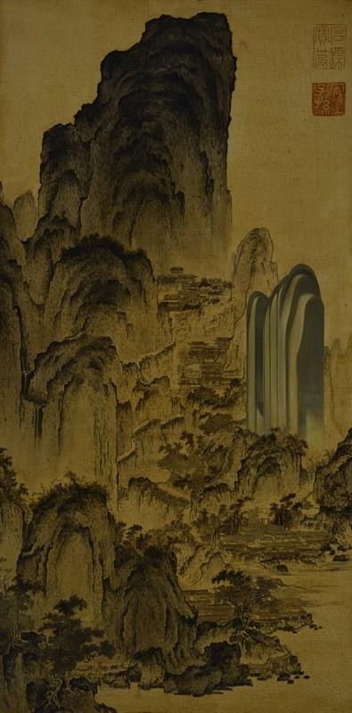 《宋代名画溪山楼观图+山水城市》 布面油画 100×200cm 2015年