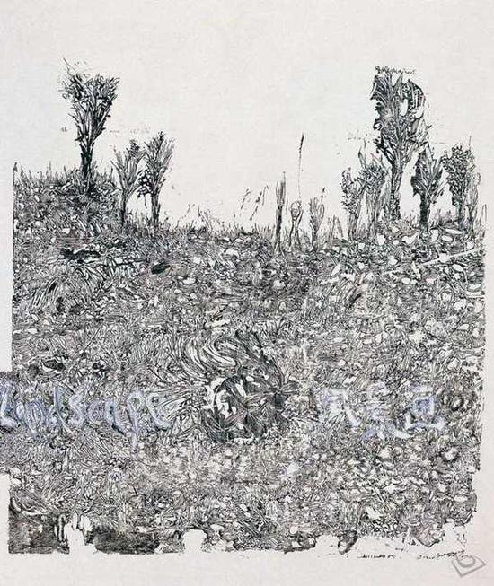 刘炜 《风景2005之九》 纸本综合材料 2005年 80x68cm。