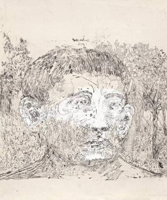 Lot.668 刘炜 《肖像之一》 2005年 纸本综合材料 68x56.5cm。