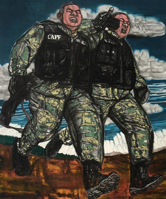李连志 《阳光洒满大地·奔跑》 245cm×193cm 2013年 纸本水墨
