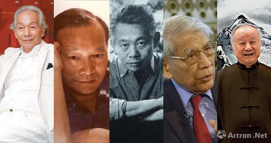 华人抽象的代表艺术家,左起:林寿宇、丁雄泉、赵无极、朱德群、刘国松